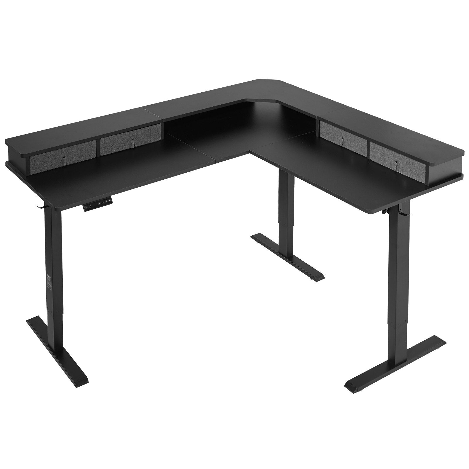 Electric Height-Adjustable L-Shaped Gaming Desk With Storage Drawers