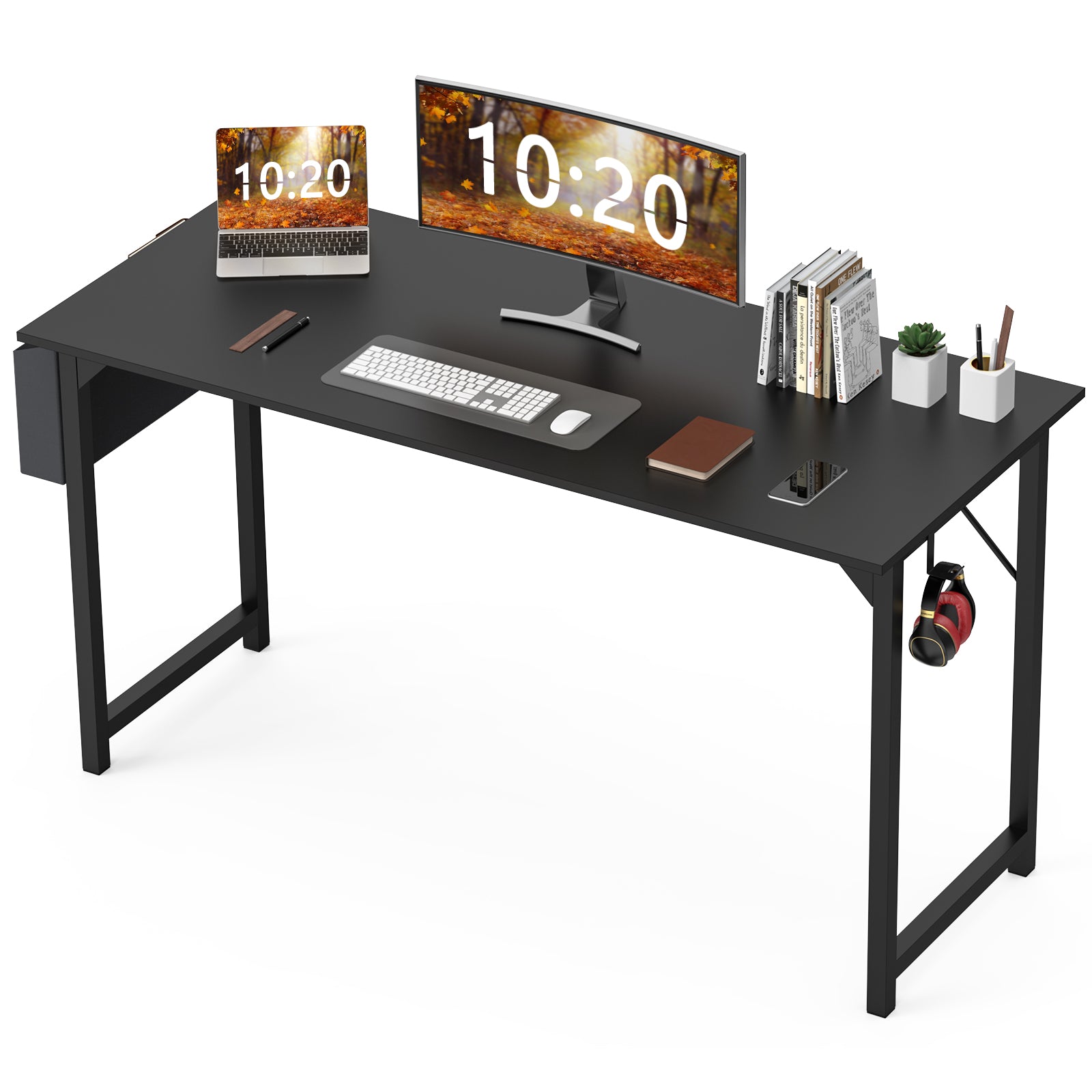 Modern Minimalist Computer Desk with Storage Bag and Metal Frame