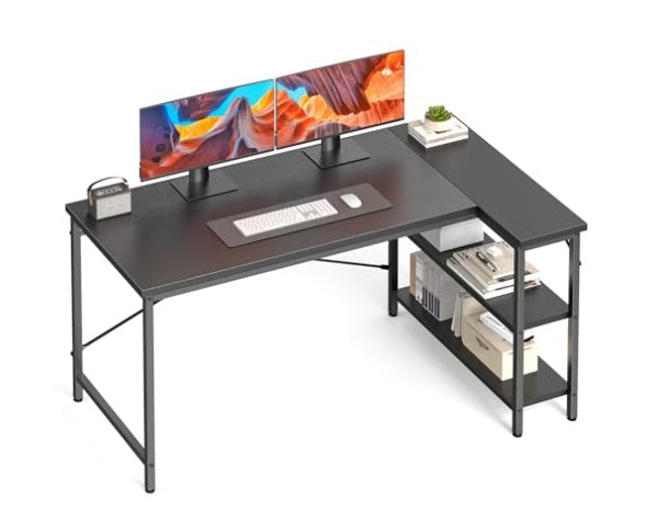 L-Shaped Desk 47" Computer Desk with Reversible Storage Shelves