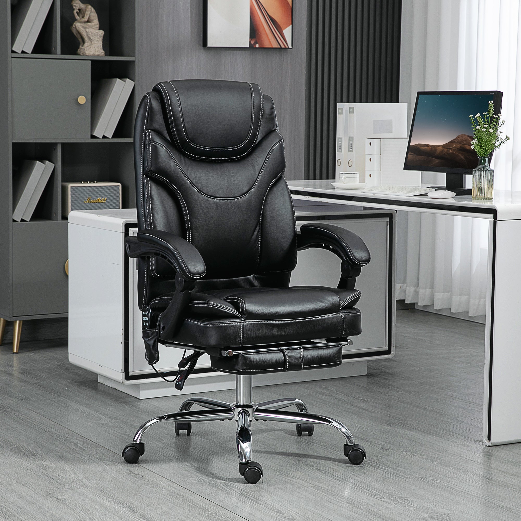 Reclining Office Chair with 6-Point Vibration Massage, Lumbar Heat, and Retractable Footrest