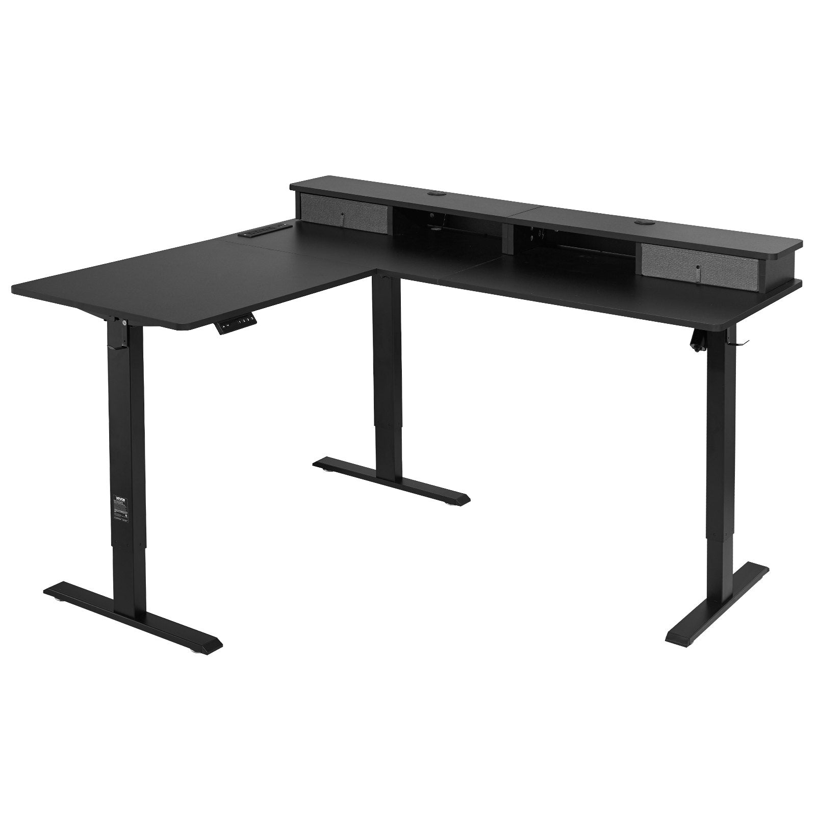 Electric Height-Adjustable L-Shaped Gaming Desk with LED Light Strip