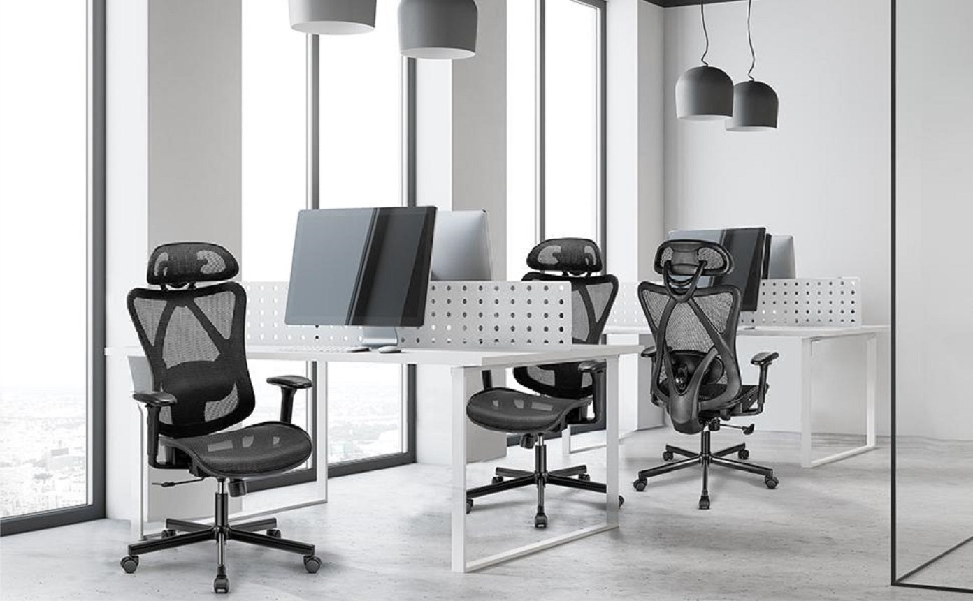 Mesh Ergonomic Office Chair with Adjustable Lumbar Support, 3D Headrest & Armrests – High Back Desk Chair with Silent Wheels for Office, Home & Gaming – Black