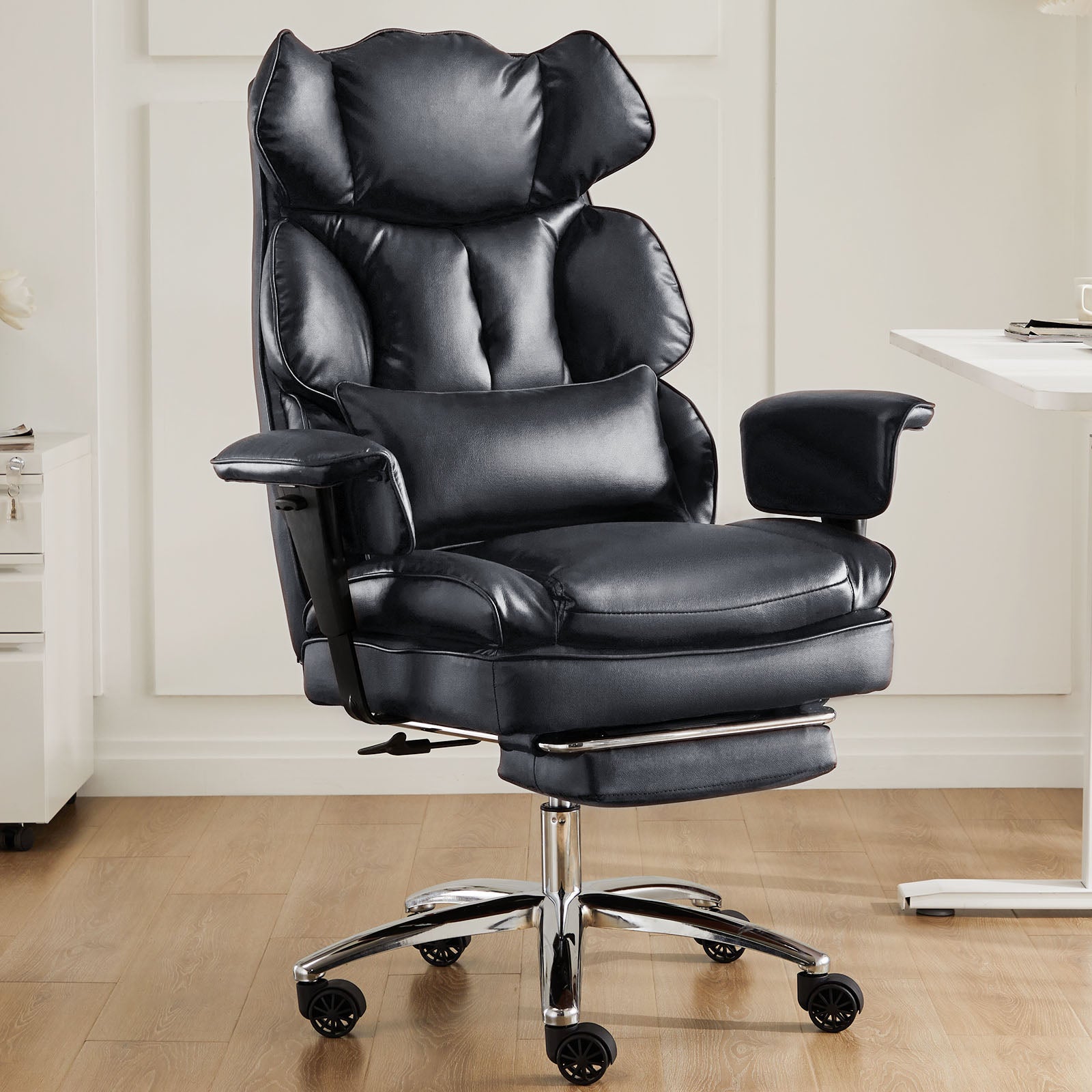 Executive Office Chair with Ergonomic Support and Retractable Footrest