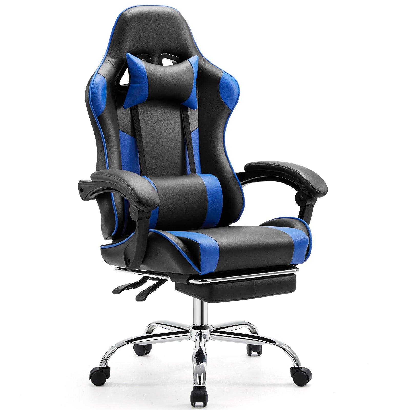 Ergonomic Video Game Chair with Spring Cushion, Adjustable Recline & Removable Support Pillows