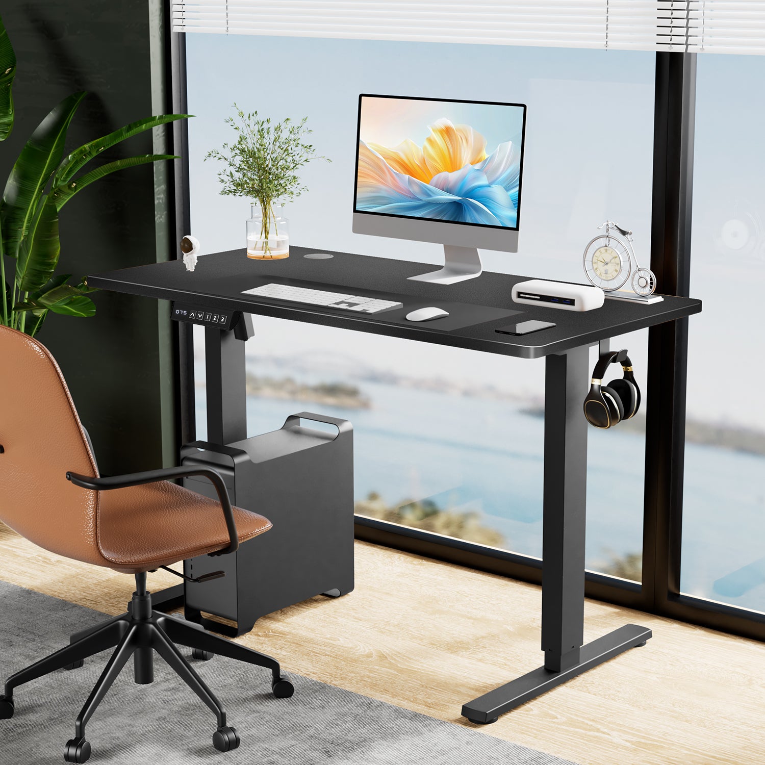 Electric Adjustable Height Standing Desk – 63" Sit-to-Stand Workstation with Splice Board