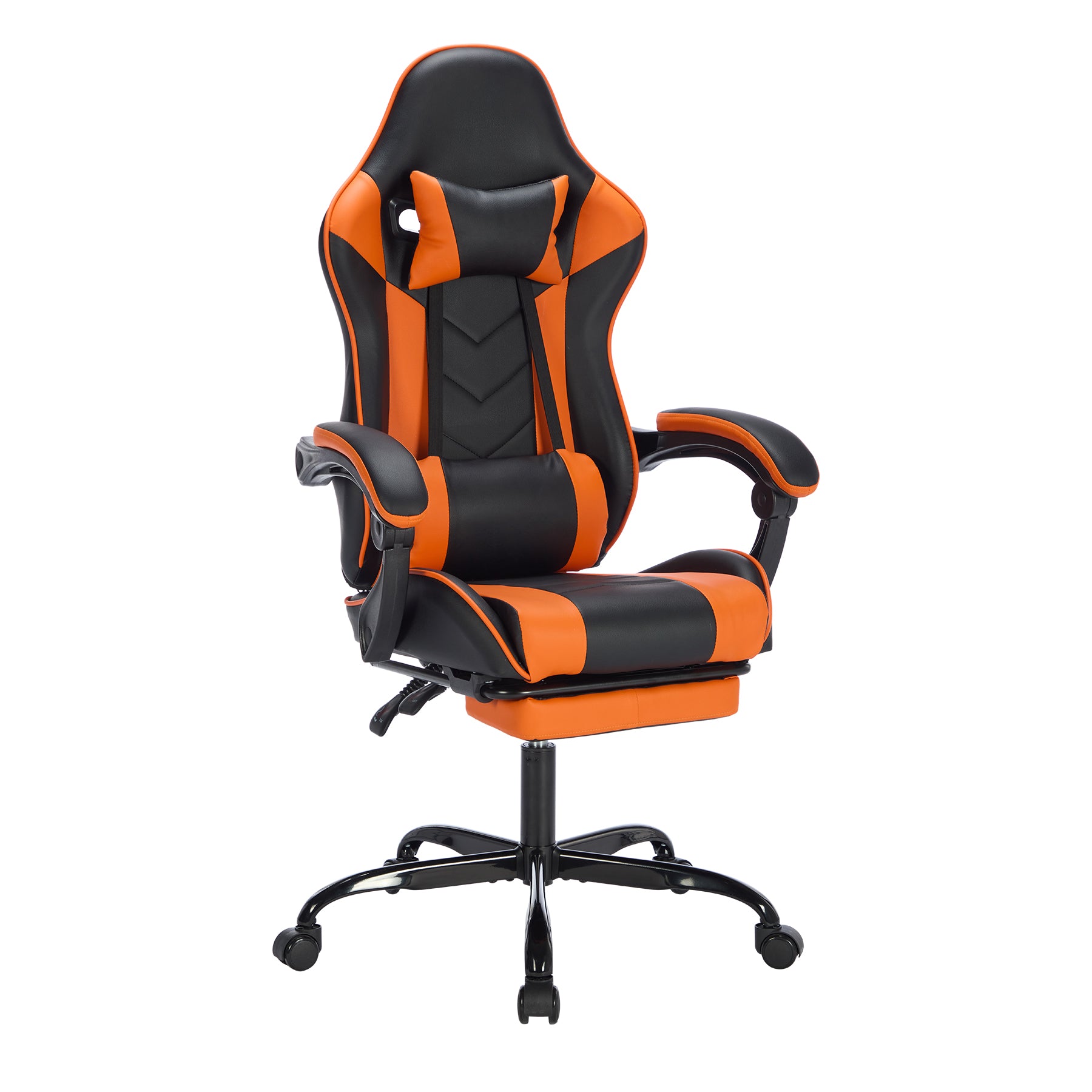 Ergonomic Gaming Chair with Footrest, Massage Lumbar Support, and Reclining Backrest (Black/Orange)