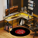 59" L-Shaped Gaming & Office Desk with LED Lights and Storage Shelves