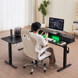 Electric Height-Adjustable L-Shaped Gaming Desk with LED Light Strip