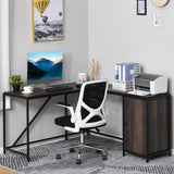 L-Shaped Corner Computer Desk with Storage Cabinet – Dark Brown