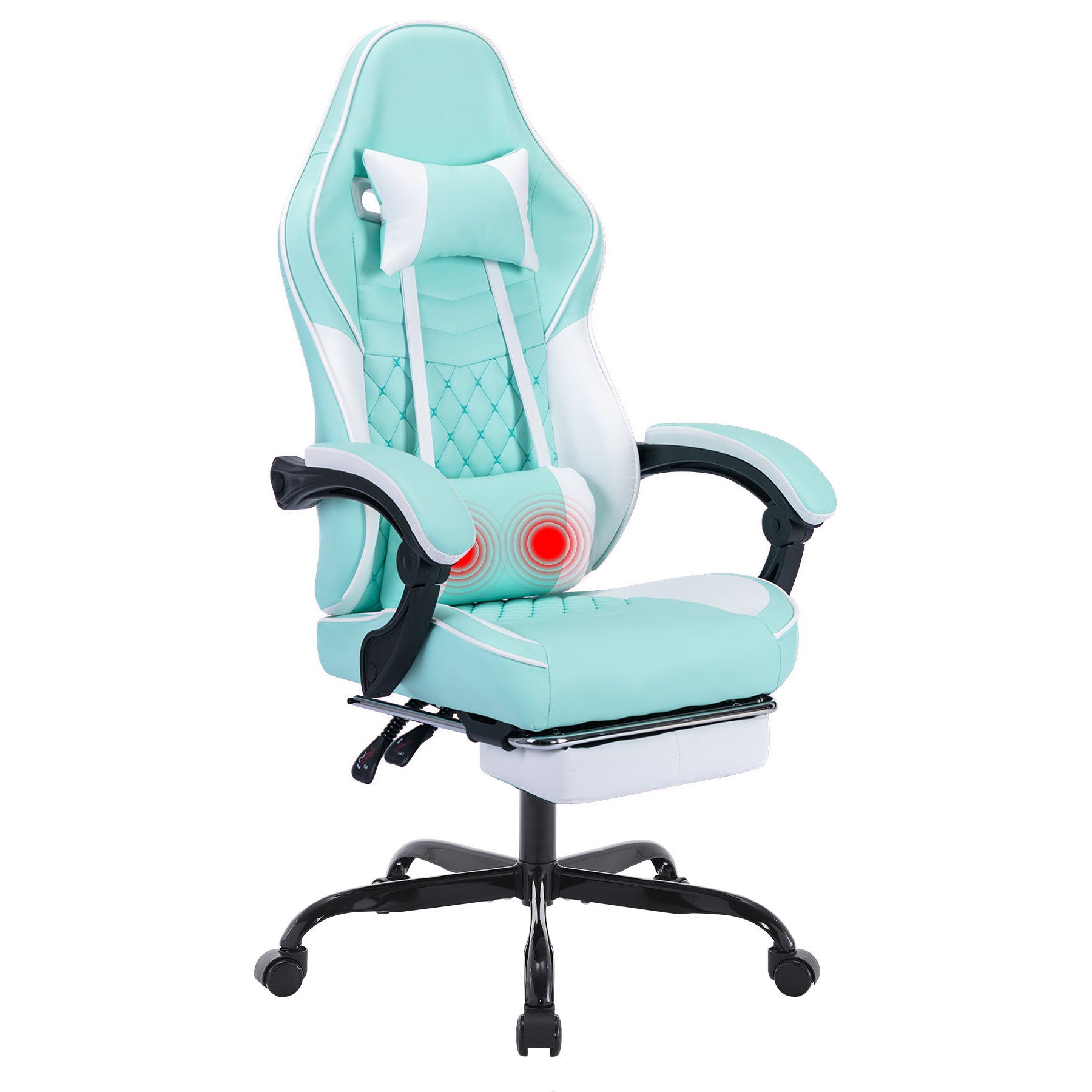 Ergonomic Gaming Chair with Massage Lumbar Support, Footrest, and Adjustable Headrest (Turquoise)