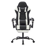 Ergonomic Gaming Chair with Footrest, Massage Lumbar Support & Headrest – Breathable Leather Computer Chair (Black/White)