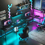 L Shaped Gaming Desk with LED Lights and Built-In Power Outlets, 61.6 Inch Corner Computer Desk with Monitor Stand