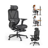 High-Back Ergonomic Office Chair with Adaptive Lumbar Support, 3D Headrest & Retractable Footrest – Black Mesh