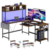 67" L-Shaped Gaming Desk with LED Lights, Reversible Corner Computer Desk with Keyboard Tray, Storage Shelf & Side Bag