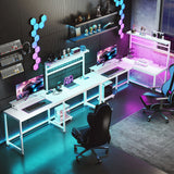 L Shaped Gaming Desk with LED Lights and Built-In Power Outlets, 61.6 Inch Corner Computer Desk with Monitor Stand