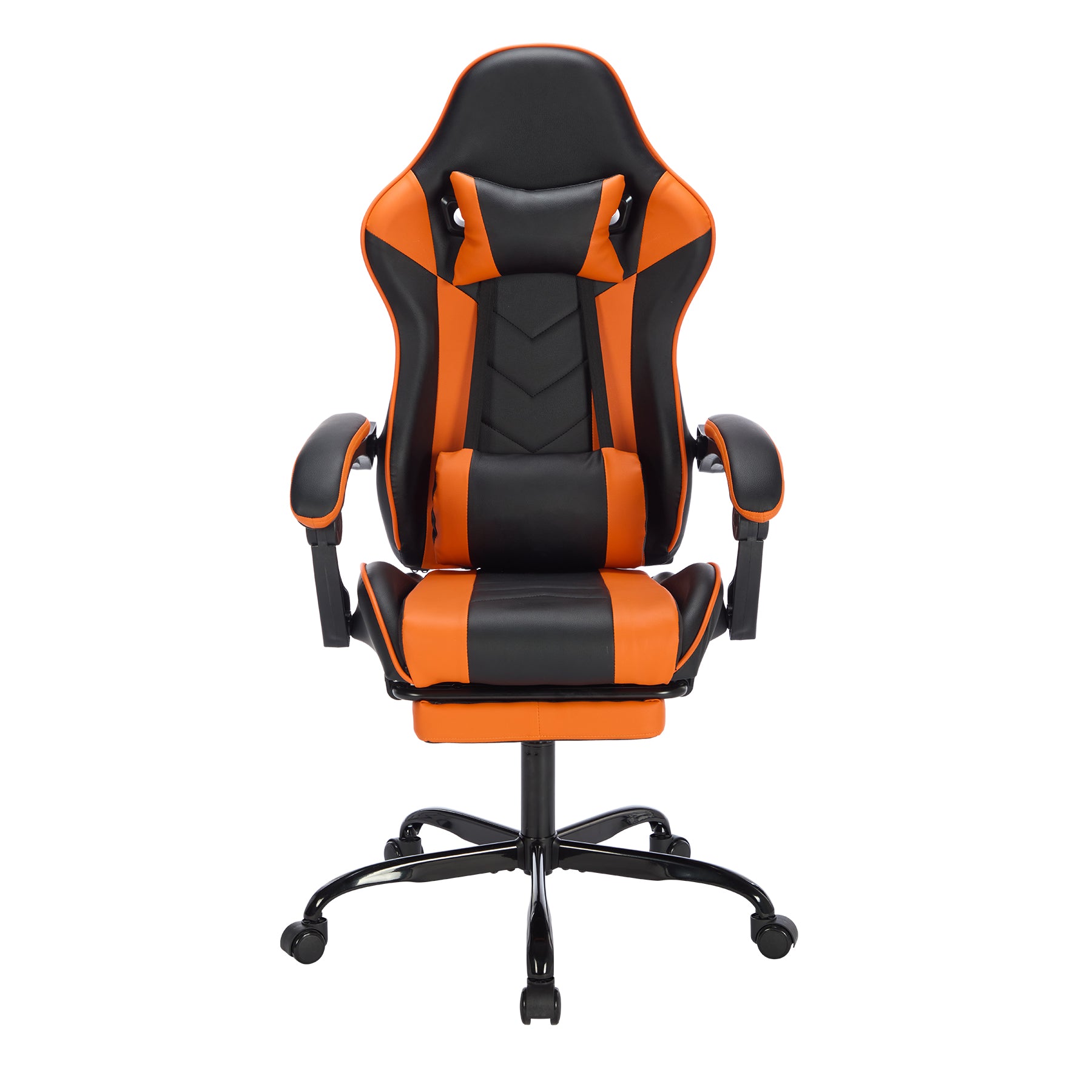 Ergonomic Gaming Chair with Footrest, Massage Lumbar Support, and Reclining Backrest (Black/Orange)