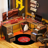 66" Reversible L-Shaped Computer Desk with Charging Station, RGB Lighting & Storage