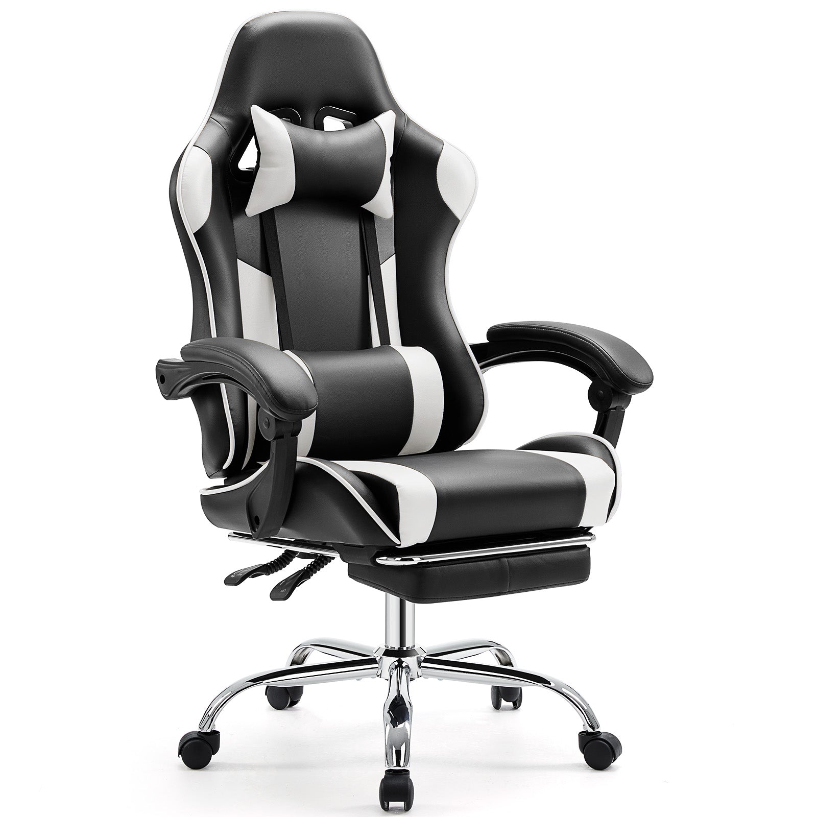 Ergonomic Video Game Chair with Spring Cushion, Adjustable Recline & Removable Support Pillows