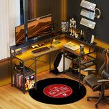 59" L-Shaped Gaming & Office Desk with LED Lights and Storage Shelves