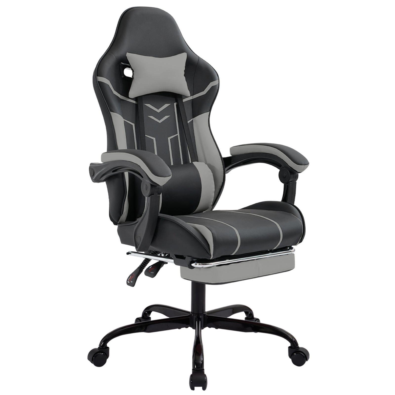 Ergonomic Gaming Chair with Footrest, Massage Lumbar Support, and Reclining Backrest (Black/Gray)