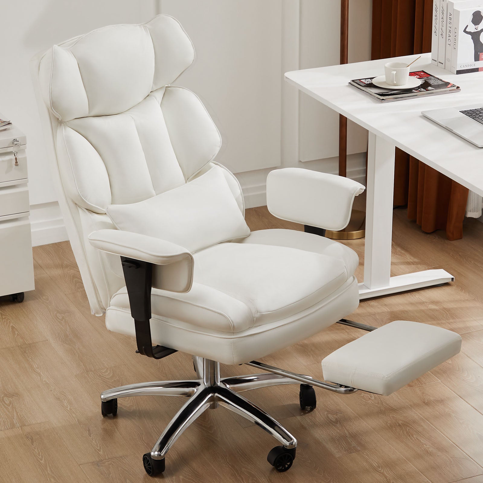 Executive Office Chair with Ergonomic Support and Retractable Footrest